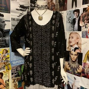 Johnny Was Blk 3/4 Slv Embroidered Top - Sz M